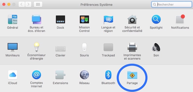 Pref systeme Mac partage