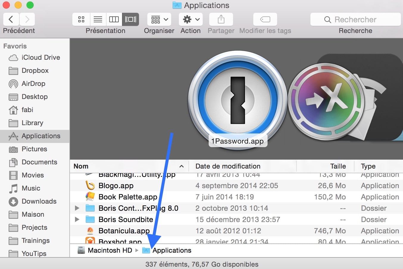 Afficher l'espace disponible dans le finder 5