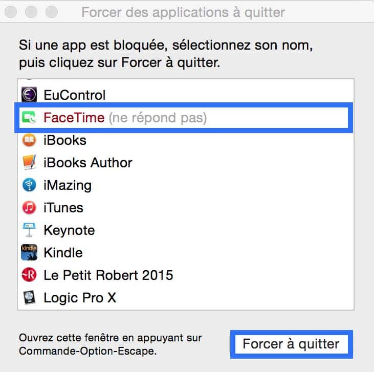 forcer a quitter sur MAC 2