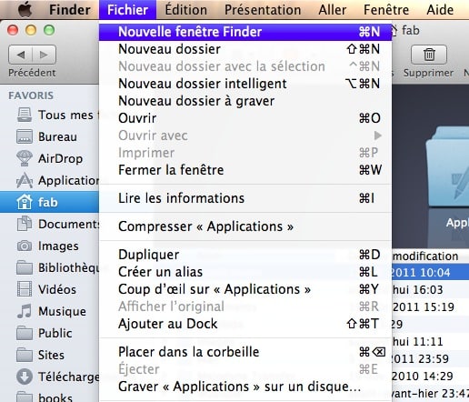 Créer une nouvelle fenêtre Finder1 Créer une nouvelle fenêtre Finder