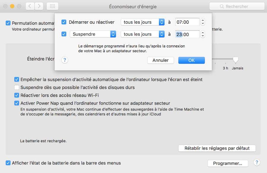 Programmez votre Mac pour qu'il s'allume et qu'il s'éteigne automatiquement3