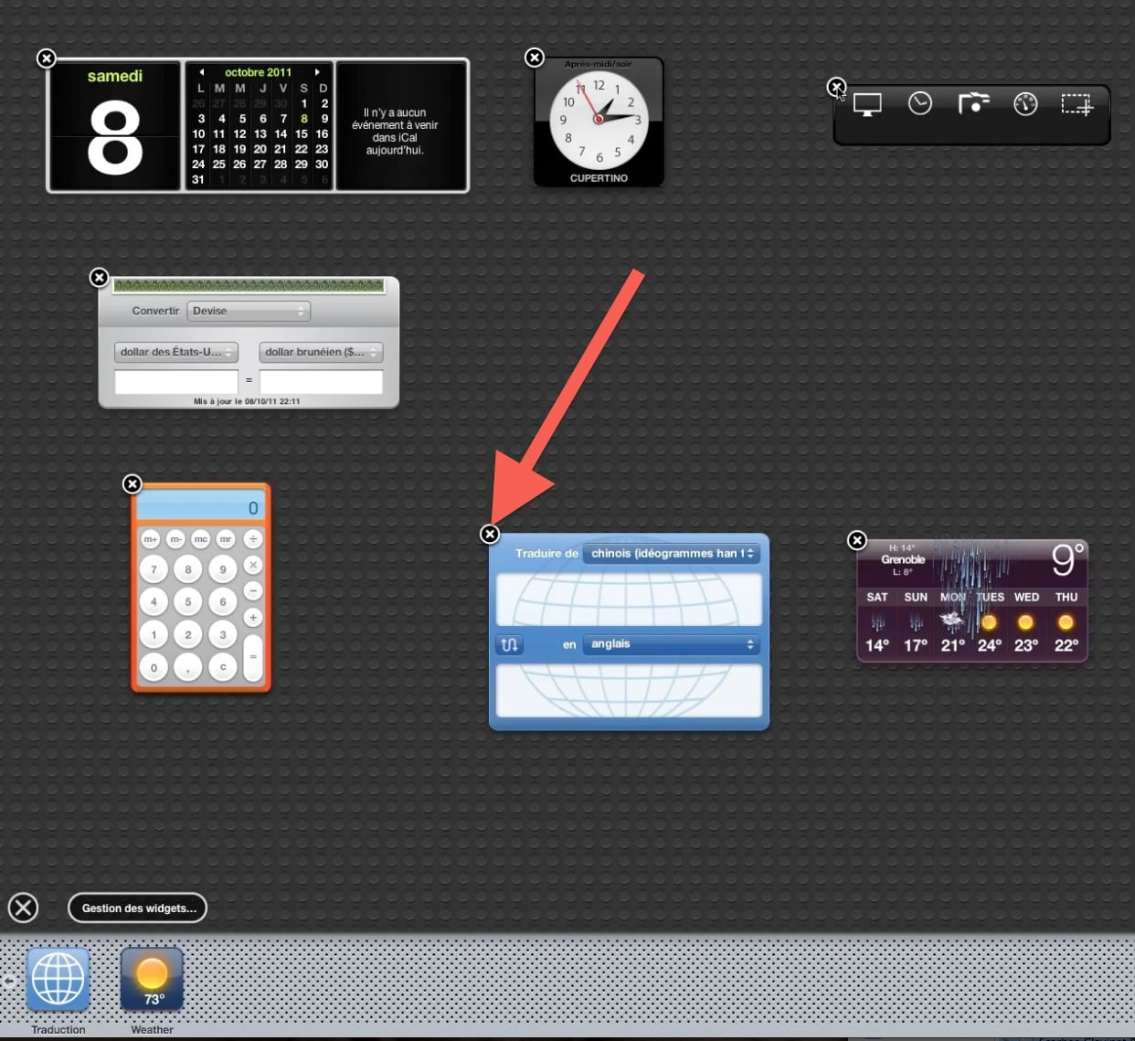 Comment supprimer un Widget2 Cliquez maintenant sur la croix du Widget que vous voulez supprimer