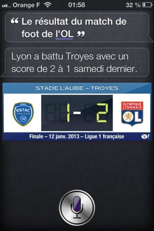 Demande des scores foot à Siri