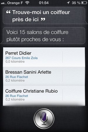 Recherche d'un coiffeur avec Siri