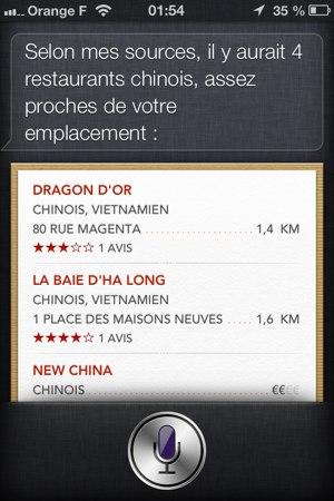 Recherche d'un restaurant asiatique avec Siri