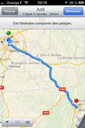 Itinéraire demandé à Siri