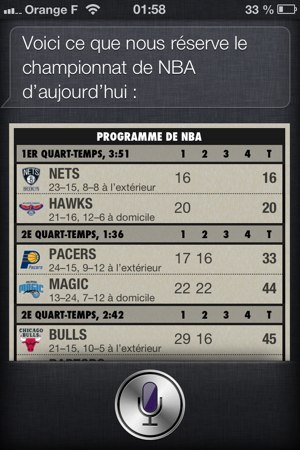 Demande des scores du basket à Siri