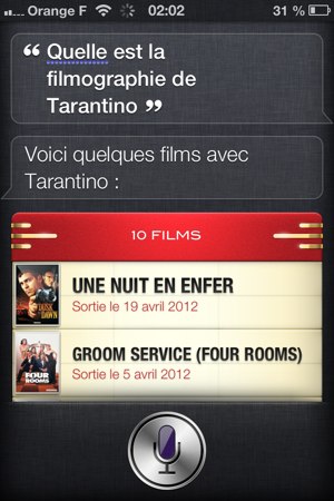 Demande d'une filmographie à Siri