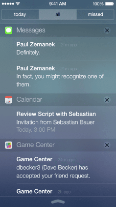 iOS 7 notification center