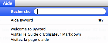 Le menu Aide de Byword