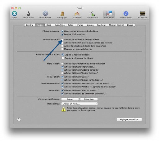 Afficher ou masquer les fichiers caches sur Mac avec ONYX4