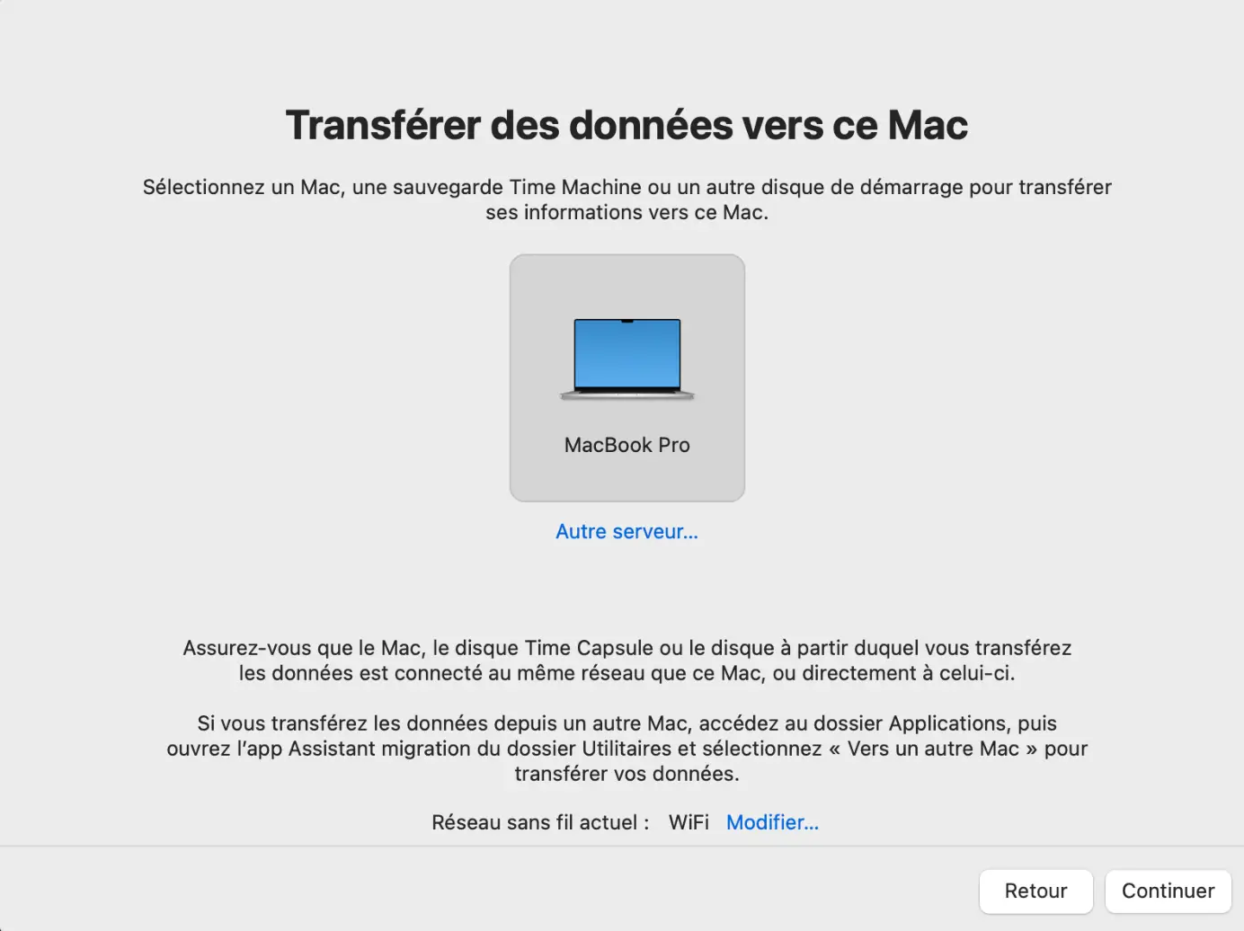 transférer des données vers ce mac