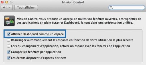 désactiver dashboard mavericks 2