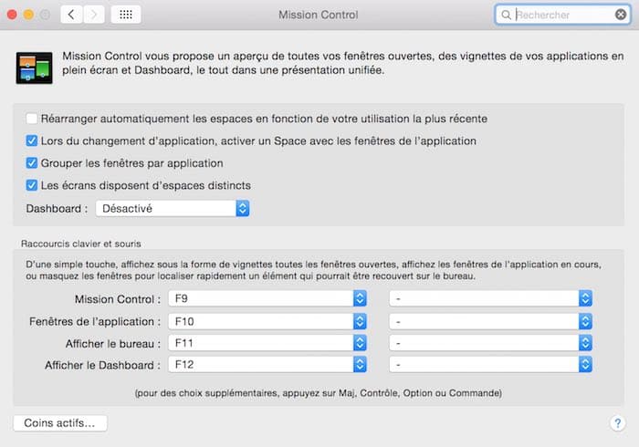 Preferences systemes Mission Control