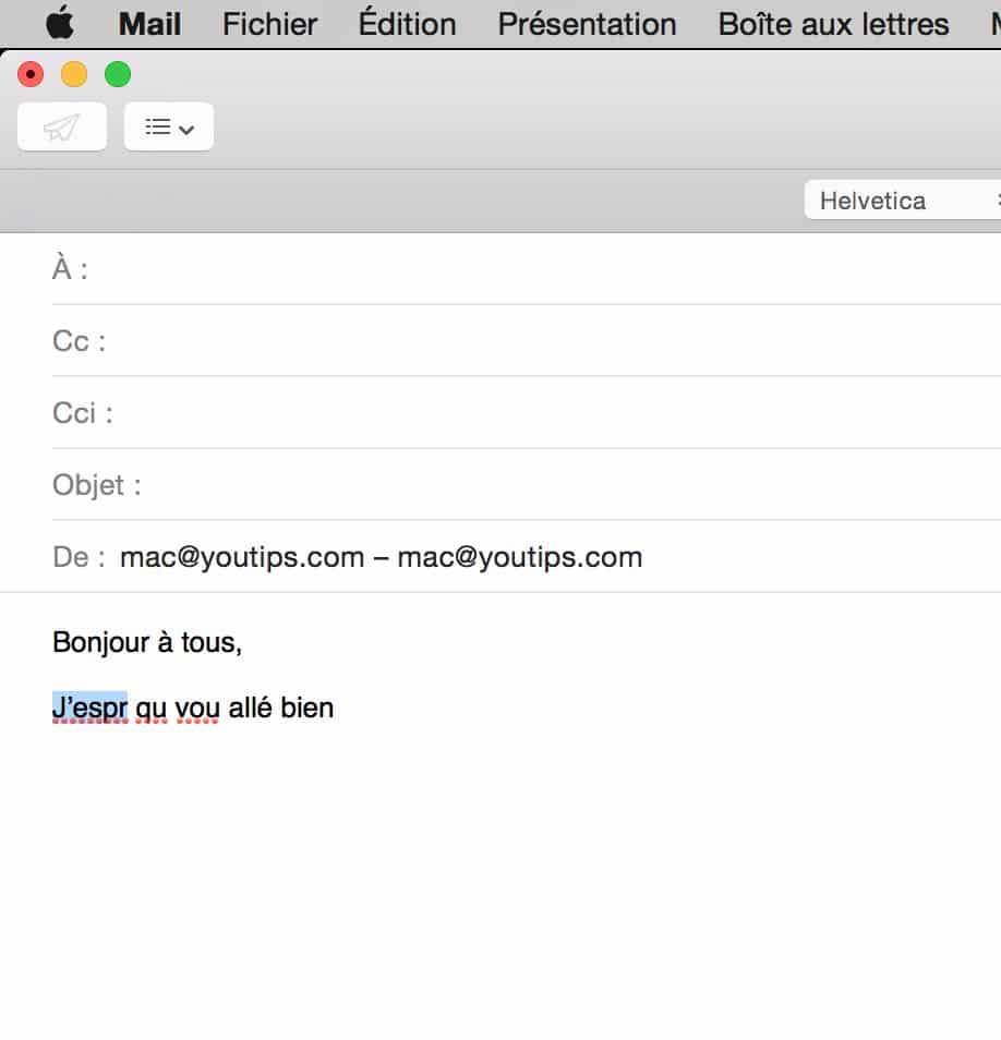 Raccourci clavier Mac pour corriger l'orthographe de vos mails1
