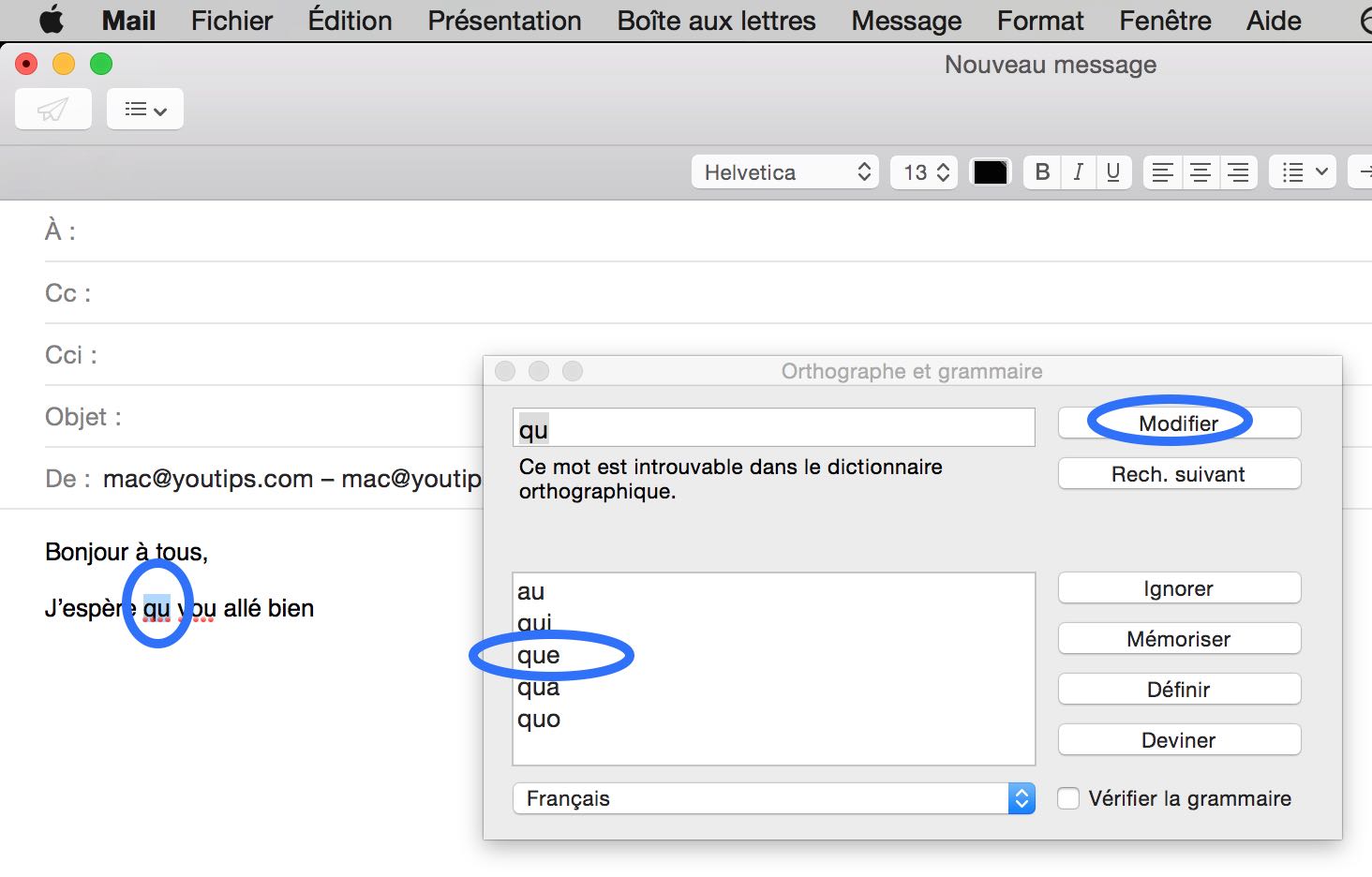Raccourci clavier Mac pour corriger l'orthographe de vos mails4