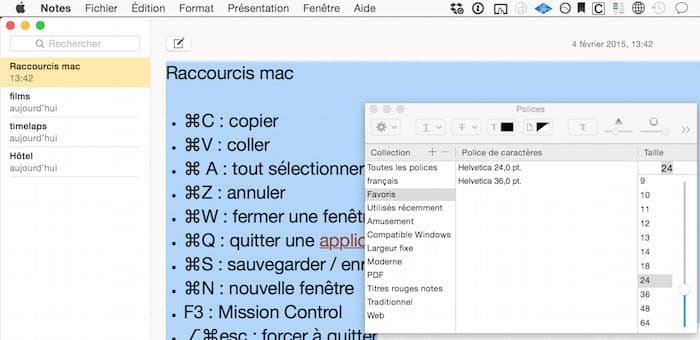 Raccourci clavier pour ouvrir la fenêtre de polices sur Mac4
