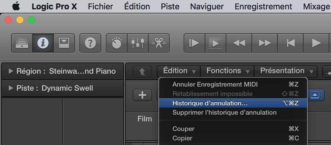 Qu’est ce que l’historique d’annulation dans Logic pro