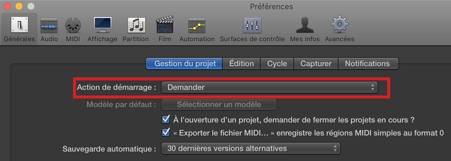 Que faire au démarrage de logic pro