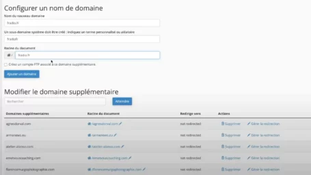 ajoutez des noms de domaines à votre hébergement dans le cpanel