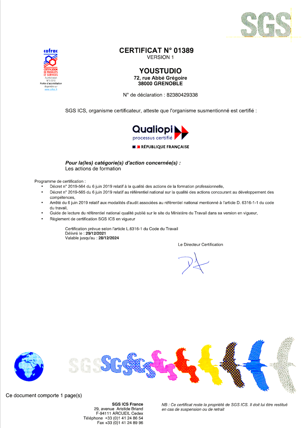 Certificat Qualiopi YouStudio