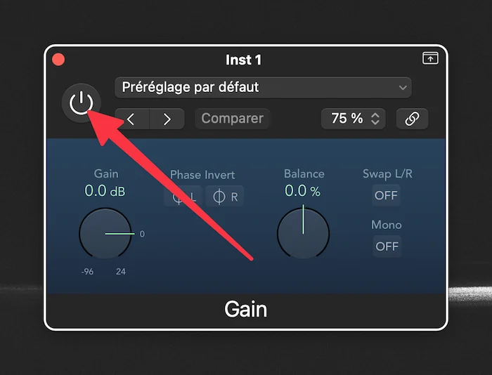 plug in de logic pro bypassé (désactivé). glossaire du home studio