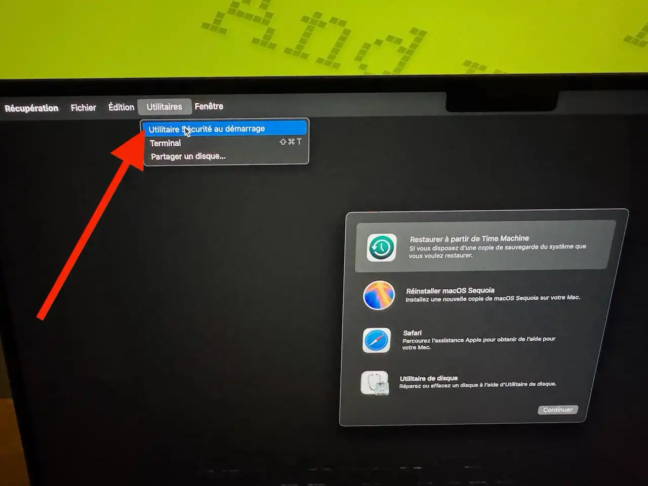 menu utilitaire securite au demarrage du mac