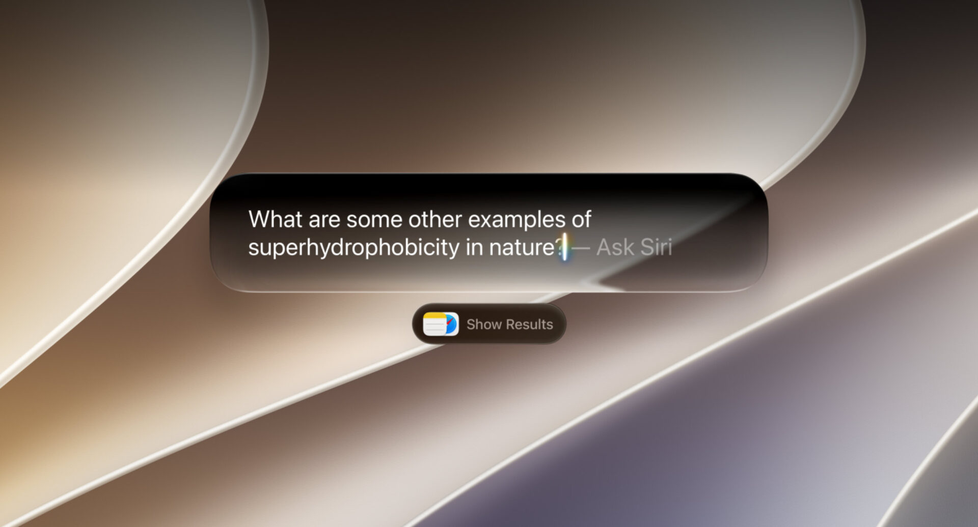 Bandeau Siri affichant une question posée en langage naturel, sur un fond dégradé