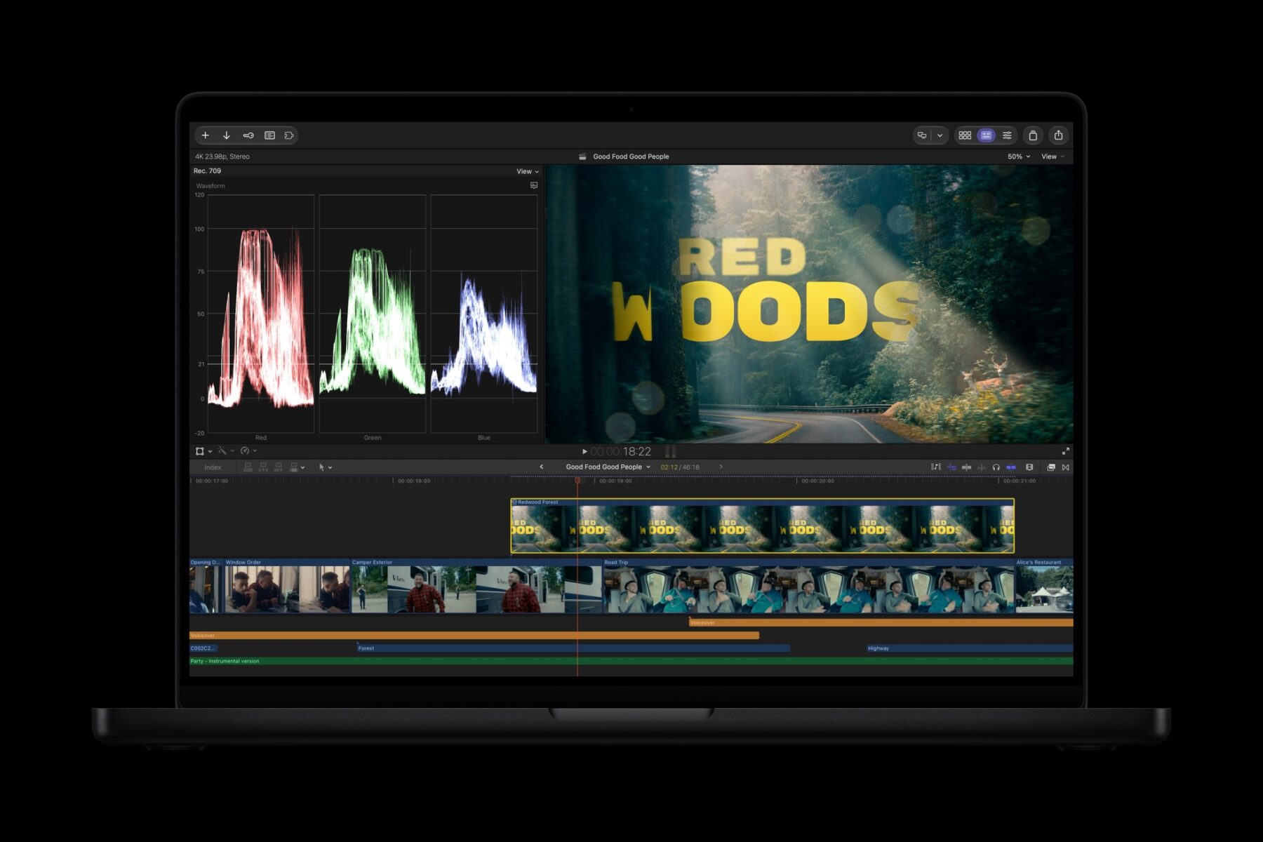 Une image de la timeline de Final Cut Pro retouchée dans Pixelmator Pro