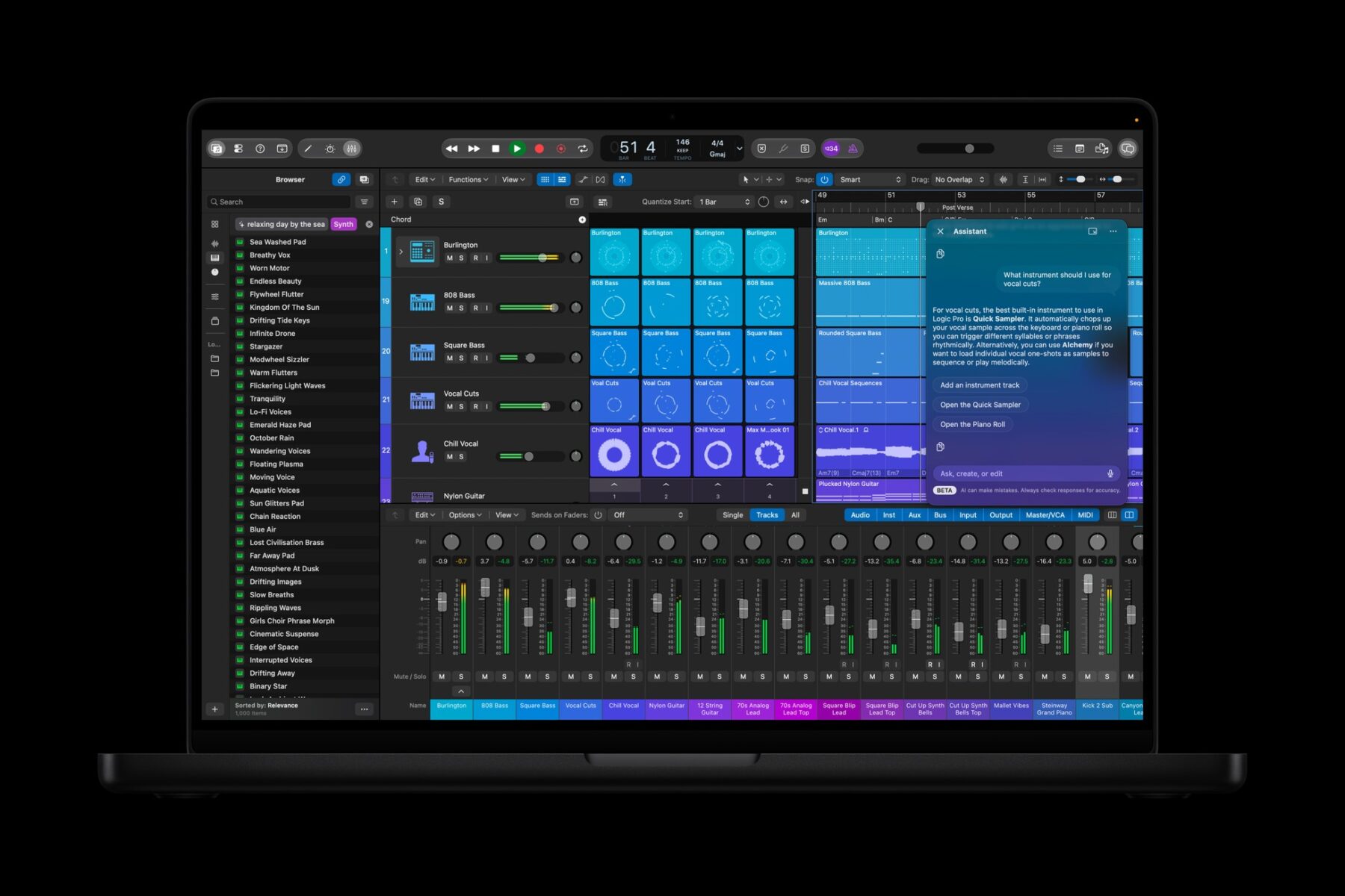 Logic Pro sur Mac avec le nouveau design Liquid Glass
